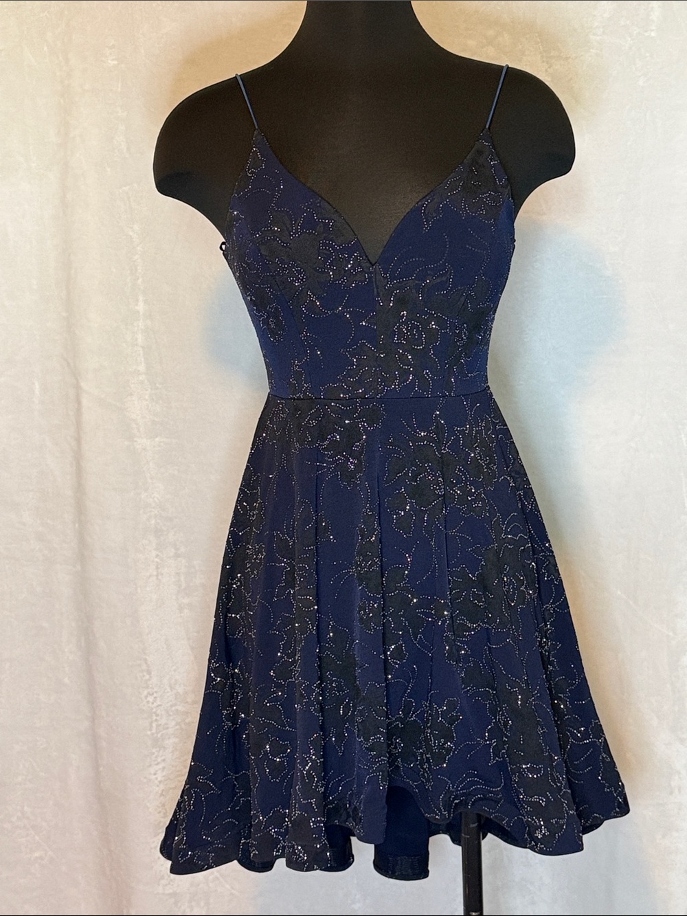 Elegant Navy Spaghetti-Strap Fit & Flare Dress